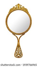 Vintage Hand Mirror Isolated On White, Included Clipping Path