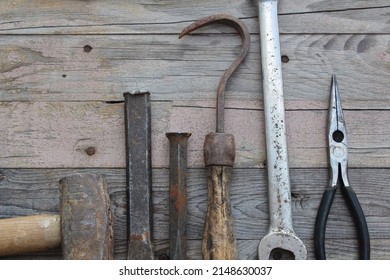 Vintage Hand Tools On Wood