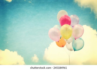 vintage heart balloon with colorful on blue sky concept of love in summer and valentine, wedding honeymoon 