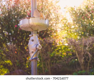 Vintage Hills Hoist Clothes Line With Peg Basket In Garden With Golden Bokeh