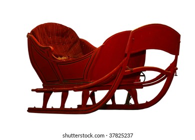 Vintage Horse Snow Sleigh Isolated Over White