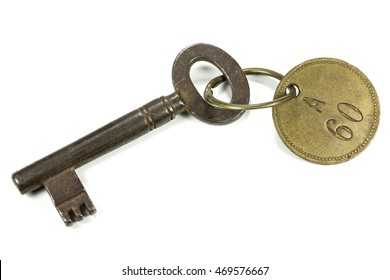 Vintage Hotel Key Isolated On White Background