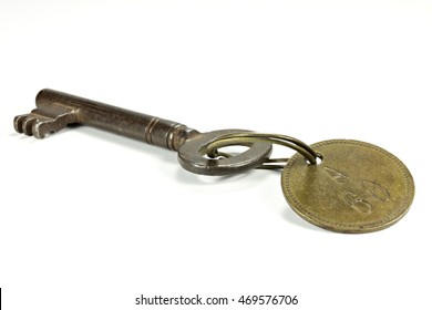 Vintage Hotel Key Isolated On White Background