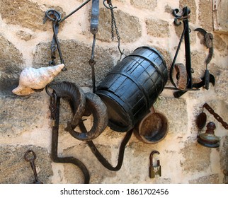 Vintage Household Utensils Put To Attract Tourists In A Tavern In The Old Town Of Rhodes. Rhodes, Greece