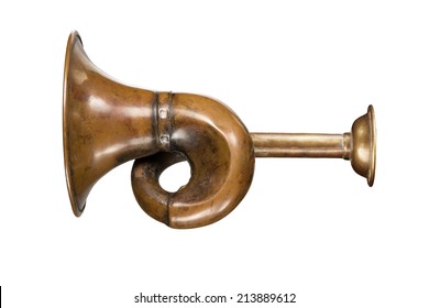 Vintage hunting horn, isolated on white background