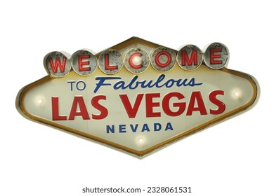 Vintage illuminated metal signs, welcome Las Vegas, Coffee, Route 66, arcade, beer, retro, withe background.