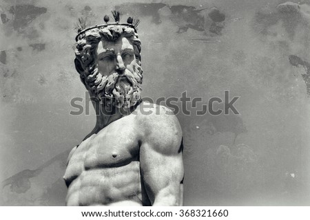  Vintage image of Neptune, god of freshwater and the sea in Roman religion