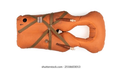 vintage inflatable life jacket isolated on white background
