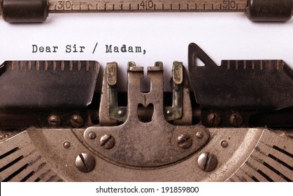 Vintage Inscription Made By Old Typewriter, Dear Sir Madam