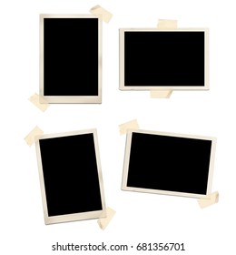vintage instant photos frame with brown tape isolated on white background. with clipping paths 