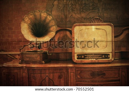 vintage interior with old TV phonograph player