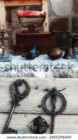Vintage Iron Objects Rustic Aged Tools Close-Up View
