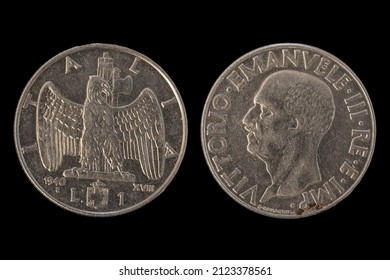 Vintage Italian Lira coins from 1940. depicting Vittorio Emanuele