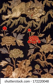 Vintage Japanese Dragon, Flowers On Kimono