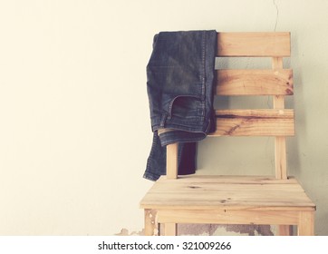 Vintage, Jeans On a wooden chair