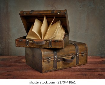 vintage journal or diary found in a retro storage box, nostalgic concept