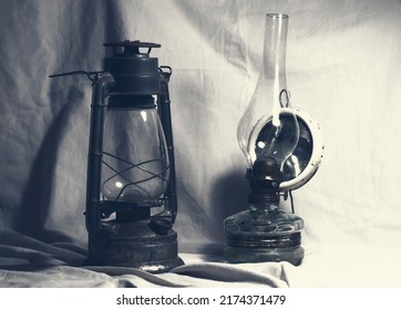 Vintage Kerosene Lamp Antique White Background