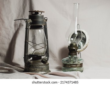 Vintage Kerosene Lamp Antique White Background