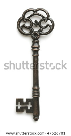 Vintage key on white background