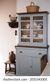 vintage kitchen cabinet on gray