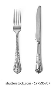 Vintage Knife And Fork On White Background