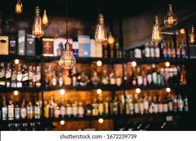 Vintage Lamps  With Liquor Bar Background