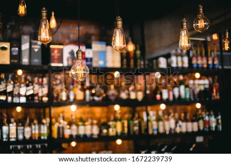 vintage lamps  with liquor bar background