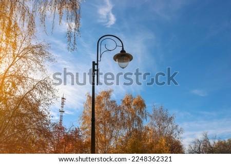 A vintage lantern in an autumn city park.