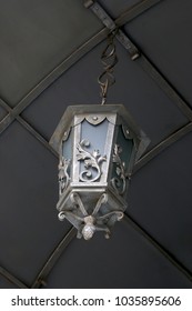 Vintage Lantern On Wall. Street Lighting, Old Metal Lamp, Historical Part Of City. Monochrome Picture For Design Solutions, Interior, Advertising, Presentation, Background, Shortcut, Web Pages, Screen