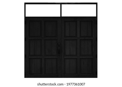 Vintage large black wooden door frame isolated on a white background