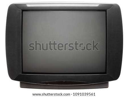 Vintage large screen stereo CRT television set isolated on white background