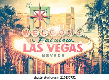 Vintage Las Vegas Photo. Las Vegas Boulevard Entrance Sign. Nevada, United States. Sin City Concept.