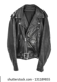 Vintage Leather Biker Jacket Isolated On White