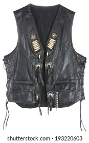 Vintage Leather Biker Jacket Vest Custom Made Open Isolated On White