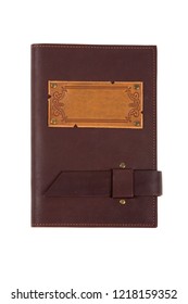 Vintage leather notebook on white background