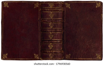 Vintage leather open book cover with antique bookbinding. Easy to design and print. Isolated on white. - Shutterstock ID 1796930560