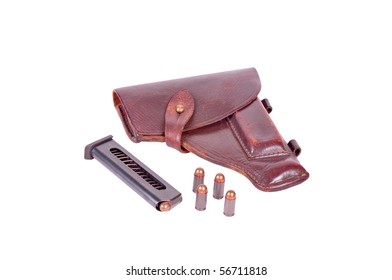 Vintage Leather Pistol Holster Isolated Guns Stock Photo 56711818