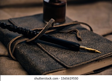 Vintage Leather Writing Journal And Pen