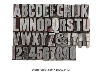 A Vintage Letterpress Alphabet Isolated On A White Background