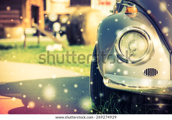 Vintage light lamp car - vintage , light\
leak , snow effect processing style\
pictures