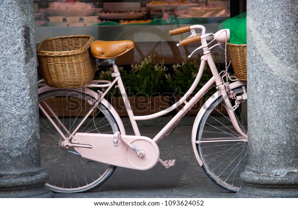 vintage pink bike with basket