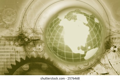vintage look business cover earth globe on old paper texture with binary codes