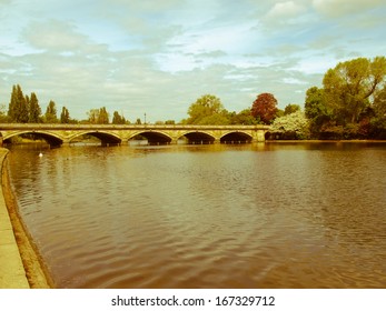 Vintage Look Serpentine Lake River In Hyde Park, London, UK