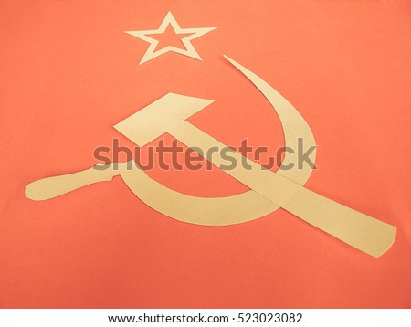 Vintage looking Communist CCCP Flag with hammer and sickle, symbols of communism, yellow over red
