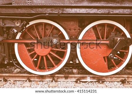 Vintage looking Detail of ancient steam train locomotive vehicle