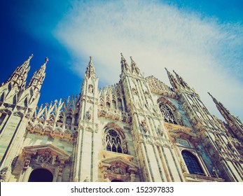 Vintage Looking Duomo Di Milano Gothic Cathedral Church, Milan, Italy