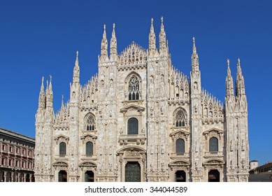 Vintage Looking Duomo Di Milano Meaning Milan Cathedral In Italy, With Blue Sky