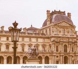 Vintage Looking The Musee Du Louvre (Louvre Museum) In Paris France