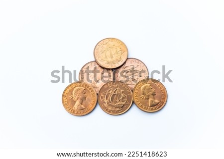 Vintage looking Range of British half penny coins (UK currency)