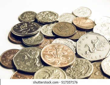 Vintage looking Range of British Pound coins (UK currency)